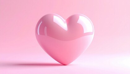 Glossy, pink heart. Soft lighting. Monochromatic background