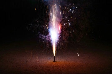close up on fireworks fountain on the ground