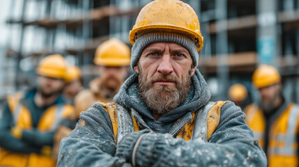 A construction worker signaling with both hands for safety communication, industrial workplace concept generated AI