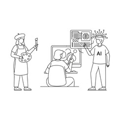 Creative team collaborates on innovative AI art project exploring digital and traditional artistic expression, fostering brilliant ideas.