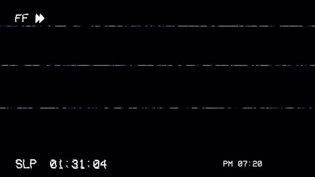VHS Fast Forward (FF) and Rewind Glitch Overlay, Analog TV Distorted Signal Effect, VCR Static Noise Background Loop 4k video animation seamless loop