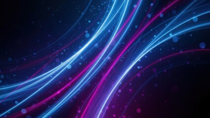 Dynamic Abstract Neon Light Streaks Flowing with Bokeh Particles on Dark Background