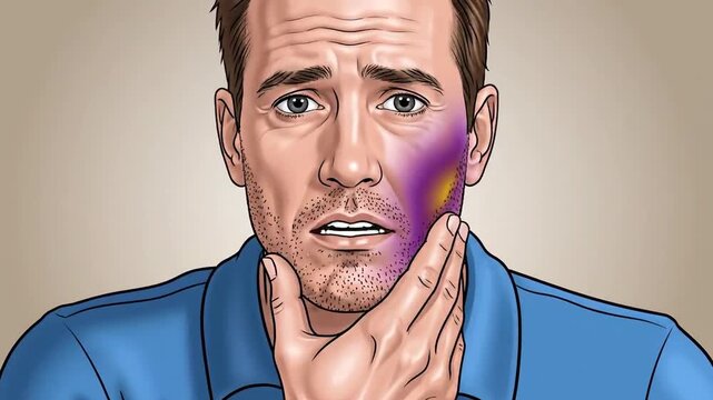 Man Experiencing Severe Dental Pain, Showing Signs Of Bruising And Discomfort