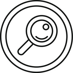 Magnifying glass line icon inside a circle symbol representing search or discovery