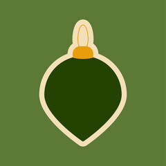 Christmas sticker. Green Christmas tree ball with a white outline on a green background. Vector illustration. New Year's stickers. Festive square background. Sale banner.