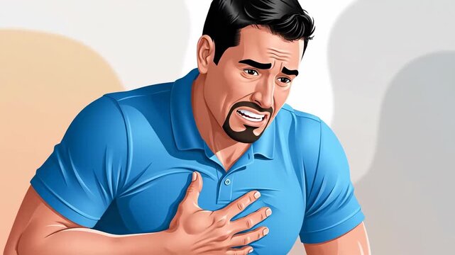 Man Experiencing Chest Discomfort and Pain, Illustrating Health and Emotional Distress Problems