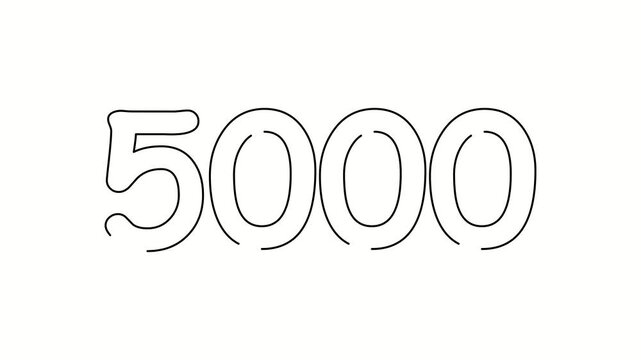 5000 date, number object business. One line drawing doodle hand drawn picture. Video 4k  object illustration, minimalism hand drawn sketch design modern new