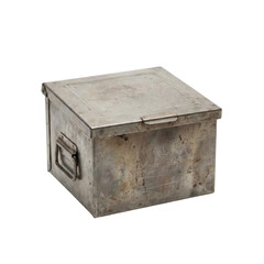 A Worn Metal Storage Container With A Lid And Handle Isolated On Transparent Background