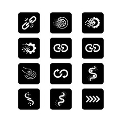 Modern collection of process icons showcasing business workflow, data connection, and system settings, perfect for website design and app interface elements