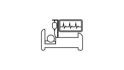 Medical illustration of nurse applying IV saline to patient, monitoring heart rate on monitor, healthcare treatment concept, patient care vector, hospital procedure design
