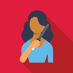 Woman holding a knife weapon in a flat design icon style