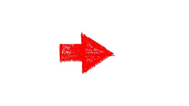 Red grunge textured bent arrow animation for UI tutorials presentations creative navigation element rough hand drawn motion graphics loop asset