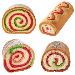 Delightful christmas collection of festive swiss rolls bakery food photography bright kitchen top-down view seasonal treats