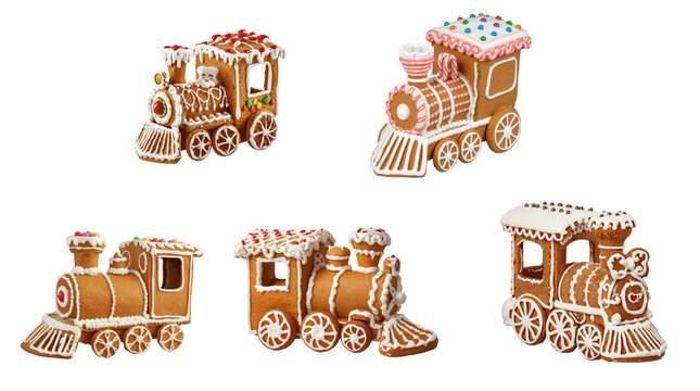 Festive gingerbread train collection for christmas holiday baking home decor sweet treats cheerful environment captivating view