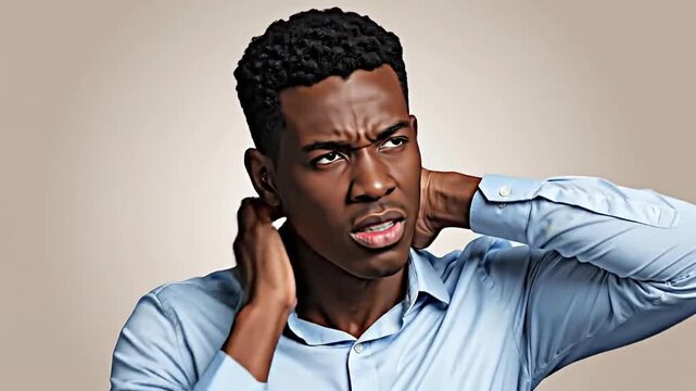 Man Experiencing Significant Neck Pain And Discomfort While Looking Concerned And Worried