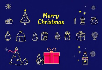 Merry Christmas and Happy New Year icons collection in a sleek outline style, suitable for web and mobile applications, depicting holiday themes ,  Icon,  Holiday