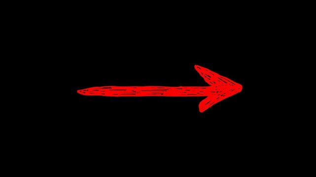 Red hand drawn horizontal pointer animation for UI tutorials presentations creative navigation element sketch style motion graphics loop asset