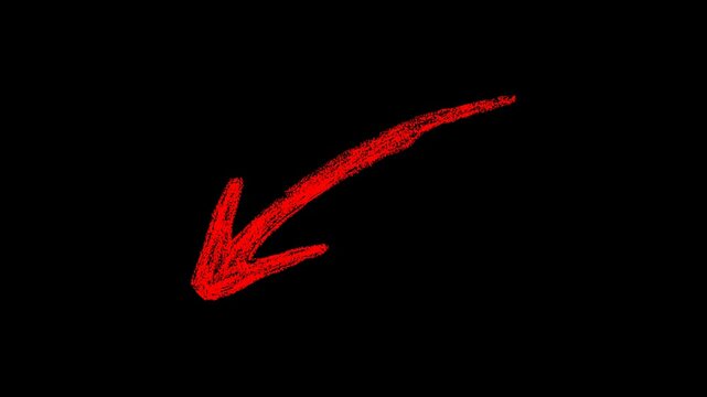 Red hand drawn grunge diagonal pointer animation for UI tutorials presentations creative navigation element rough sketch motion graphics loop asset