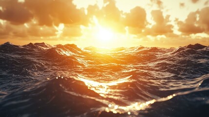 Sunset over ocean waves coastal landscape nature scene serene environment wide angle view tranquility concept for seo