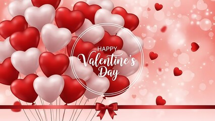 Romantic valentine s day background with red and white heart shaped balloons