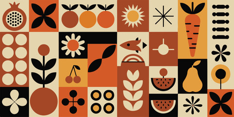 fruit seamless pattern retro color blocks with nature motifs