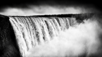 Majestic waterfall cascading in nature's beauty serene landscape black and white photography captivating view