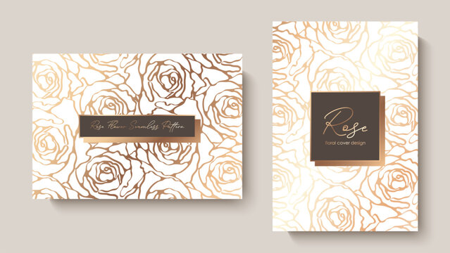 Golden roses flowers vector seamless pattern. Floral design for covers or invitation cards. - Powered by Adobe