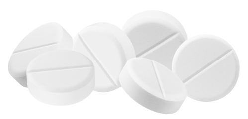 stack of numerous white round medical pills with a clear scored line, forming a pile for pharmaceutical concepts.