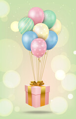 Pastel Balloon Gift Illustration for Spring Events, Kids Birthday Parties, and Festive Celebrations