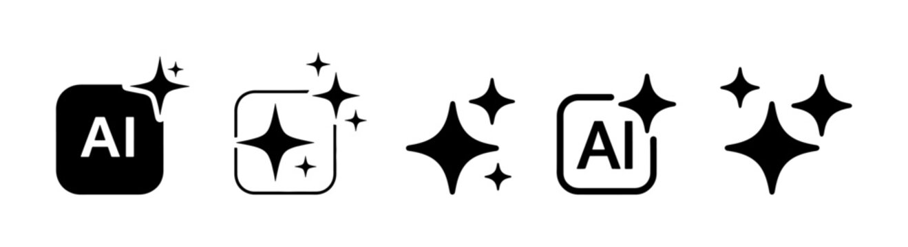 AI generate icon set ai, Artificial intelligence symbol, sparkle star with square button, Generate symbol for application and web