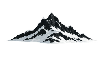 highly stylized geometric matte black and white mountain range with jagged peaks suspended against transparent with copy space, panoramic view, concept of severe elegance and bold simplicity