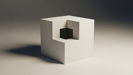 3D rendered illustration of a blank gray cardboard box, cube, and metal container shape design