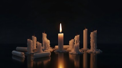 Candles in the temple and church illuminate the urban skyline silhouette at night