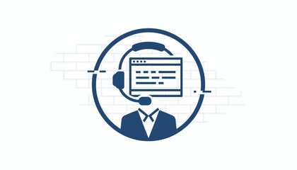 Customer Service Headset and Computer Icon, Technical Support Operator Graphic, Online Helpdesk and IT Support Symbol