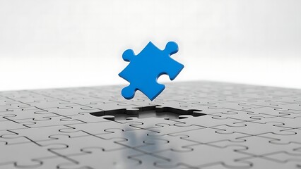 Red jigsaw puzzle piece missing on a blue background