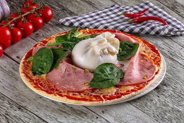 Pizza with mortadella and burrata