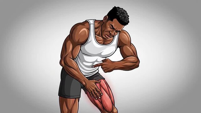 Muscular Afro American Man Experiencing Pain in His Thigh Shows Muscle Injury