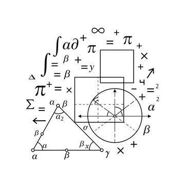 Dynamic collection of fundamental mathematical equations and geometric shapes perfectly illustrating complex algebraic and trigonometric concepts