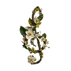 Floral treble clef made of real flowers and branches