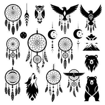 Stunning collection of spiritual dream catchers owls wolves eagles and bears perfect for mystical design projects