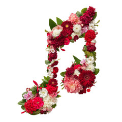 Musical note made of red and white flowers