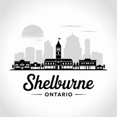 Fototapeta premium Shelburne Ontario Skyline Silhouette — Fast-Growing Dufferin County Community Vector Illustration