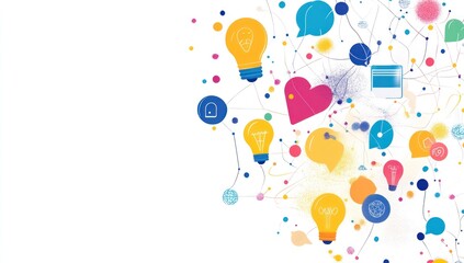 Abstract digital connectivity concept with lightbulbs and speech bubbles illustration