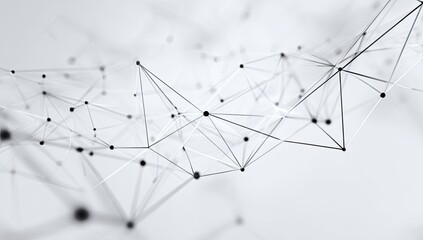 Abstract network of lines and nodes fading into a blurry, greyish white space