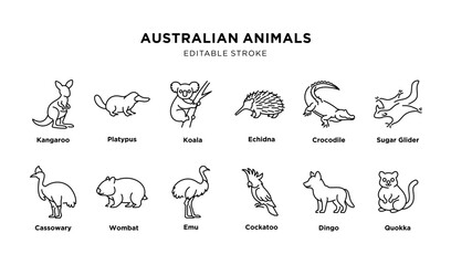 Illustrated Guide to Australian Animals, Editable Stroke © hafid