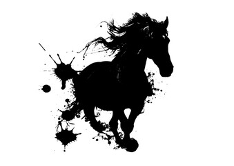 墨汁で描いた抽象的な馬のシルエットのイラスト