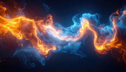 Abstract Fiery orange and cool blue smoke intertwining
