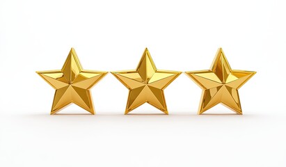 Three golden, five-pointed stars aligned horizontally on a white background. Shiny and bright