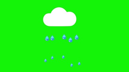 Animation of rainwater from clouds moving in the sky on a green background - Powered by Adobe