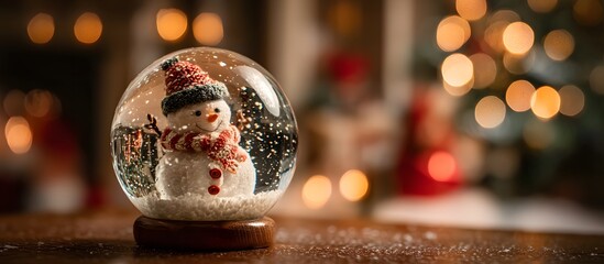 snowman inside a snow globe on a Christmas background